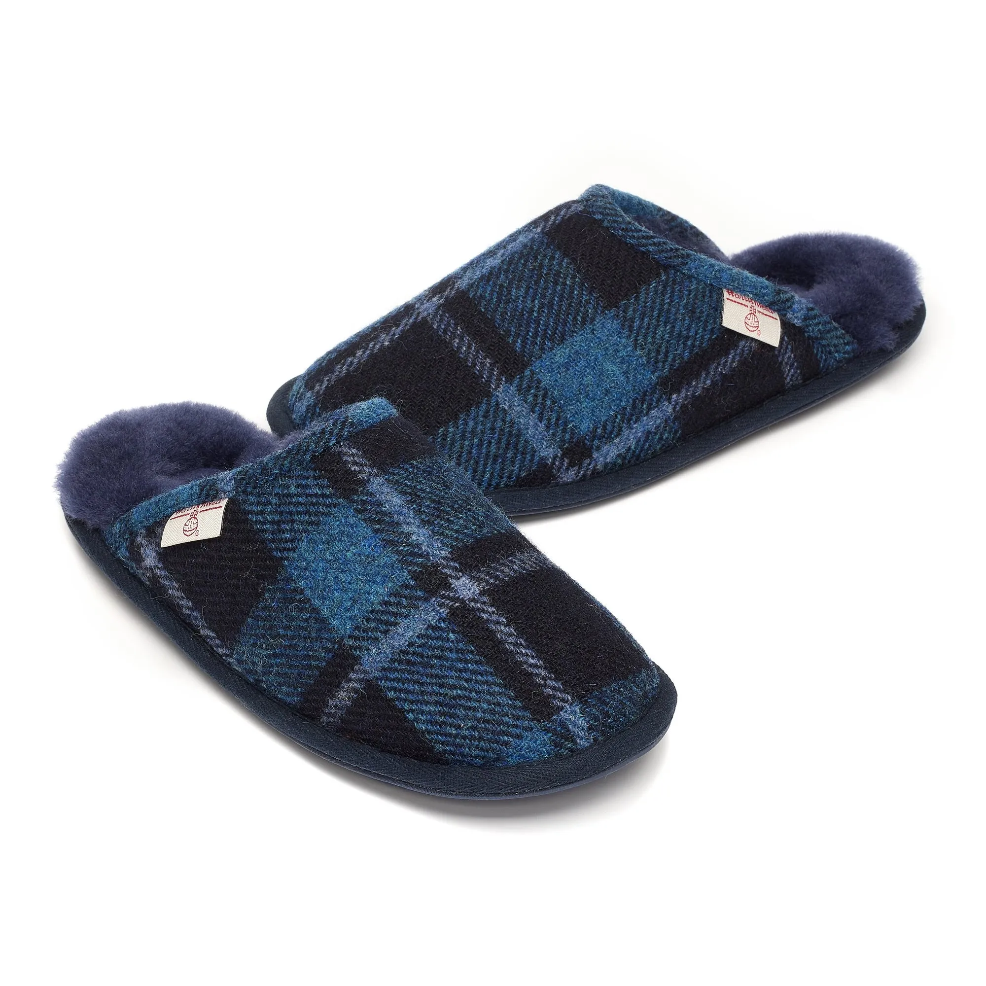 William - Harris Tweed Mule - Navy / Grey Tartan Check