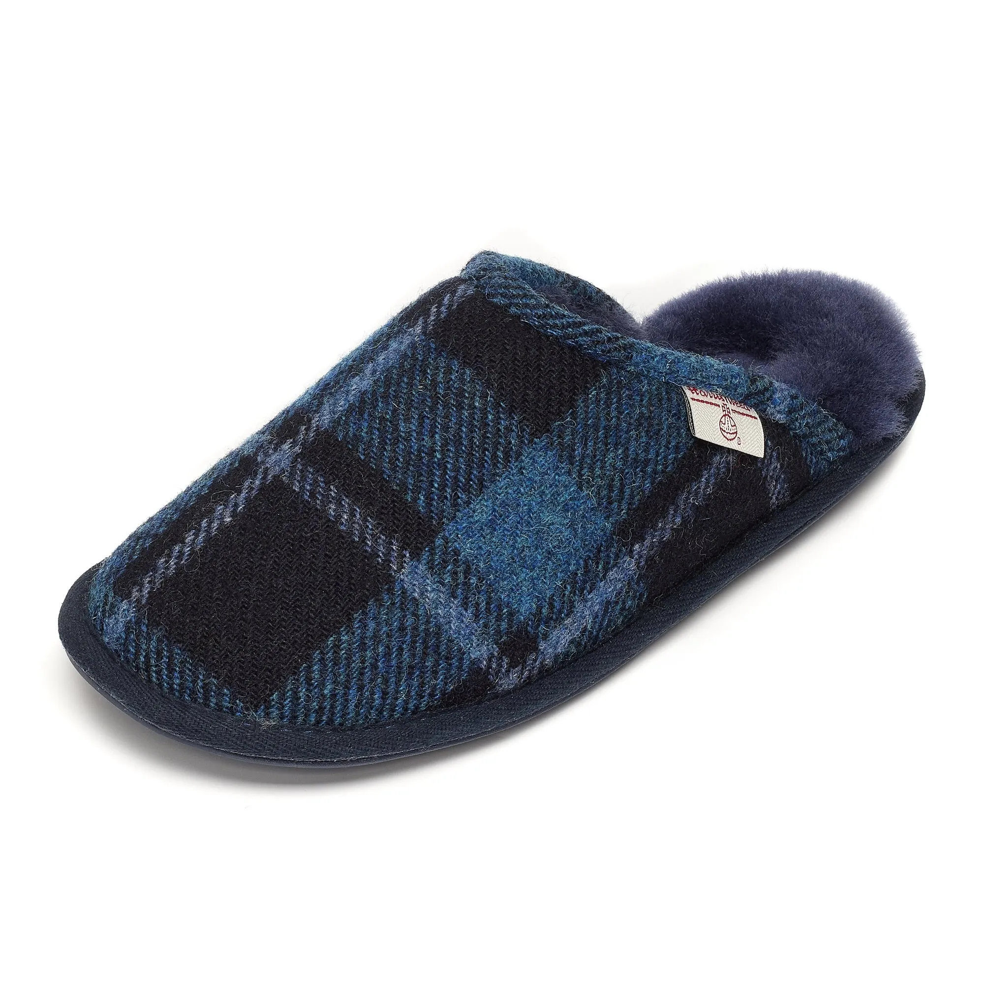 William - Harris Tweed Mule - Navy / Grey Tartan Check