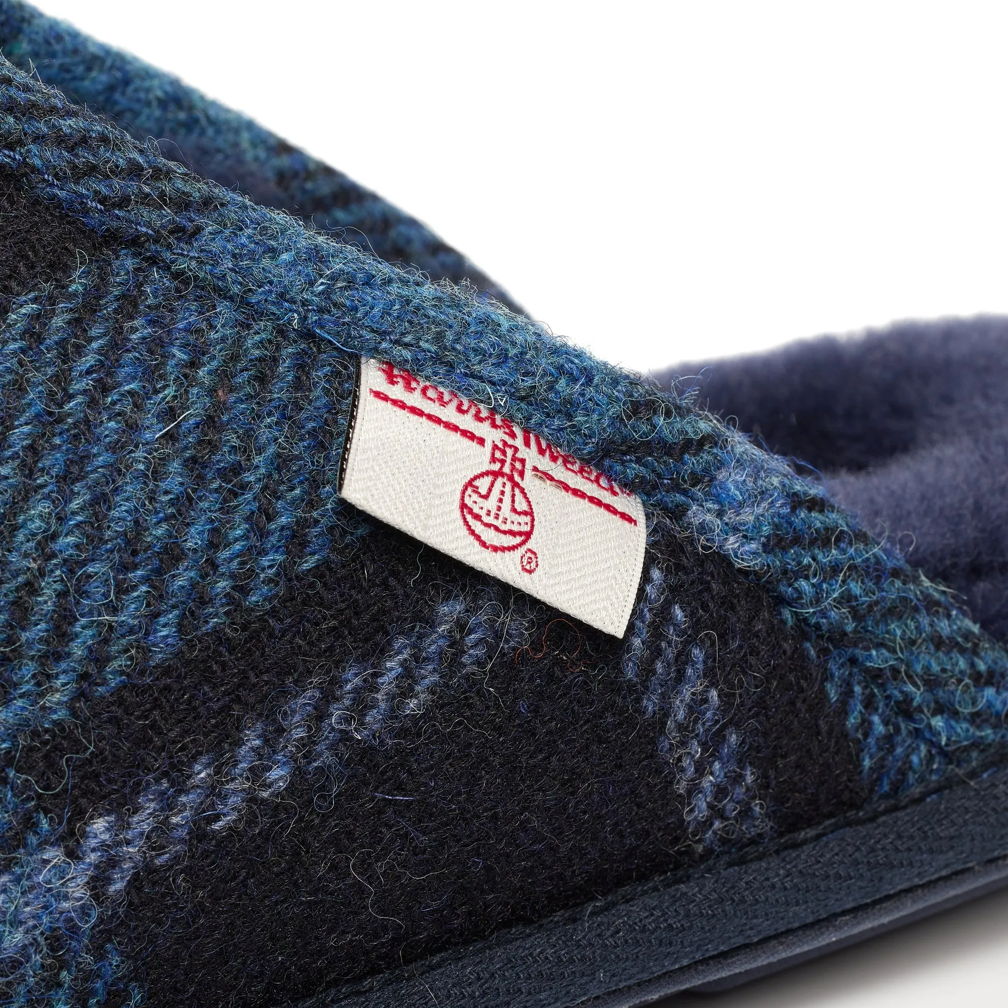 William - Harris Tweed Mule - Navy / Grey Tartan Check