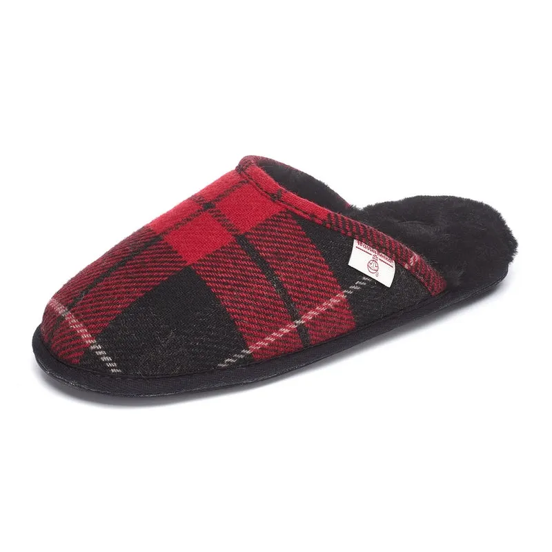 William - Harris Tweed Mule - Red / Black Check