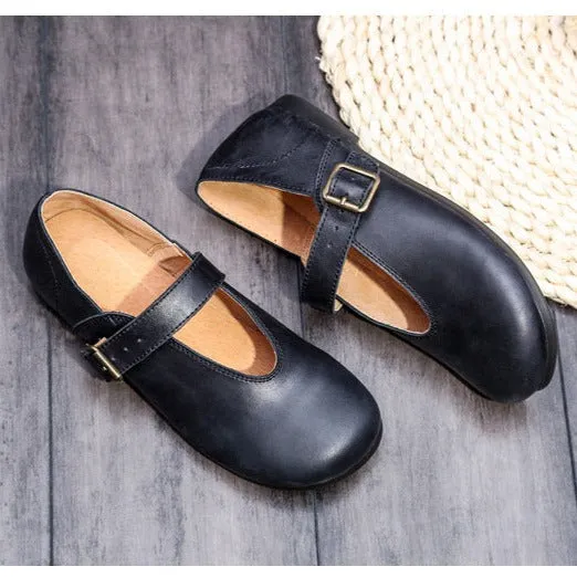 Womens Retro Soft Leather Handmade Flat Shoes